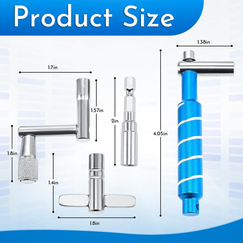 DRELD Drum Key Drill Bit Drum Tuning Key, 2 Standard Square Lug Drum Tuning Keys, 1 Fast Rotary Tuning Key Wrench Drum Key, 1 Blue Universal Drum Key Tuner Tool Kit for All Drummers - Image 2